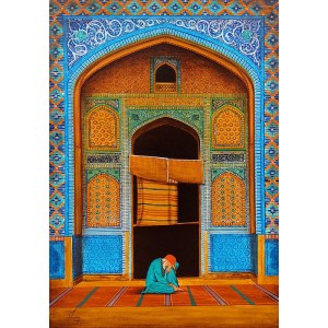 S. A. Noory, Shah Jahan Mosque - Thatta, 24 x 36 Inch, Acrylic on Canvas, Cityscape Painting, AC-SAN-118